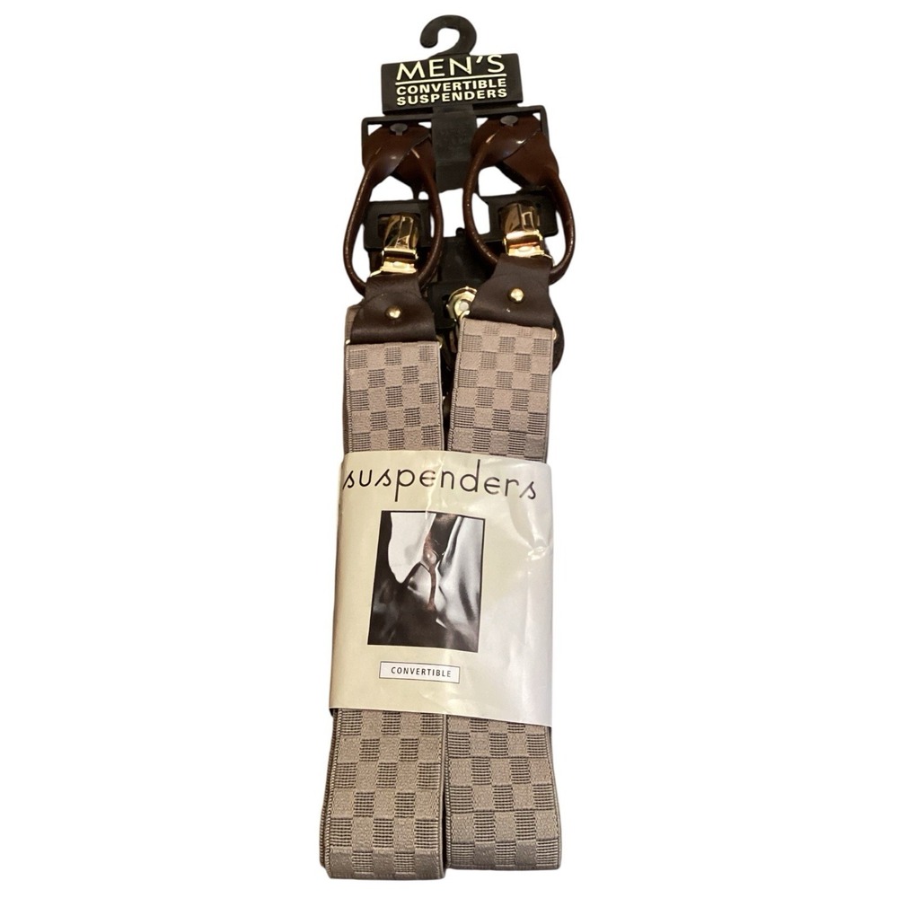 Vintage 2000 Target Men's Convertible Suspenders Gray Check Pattern NIP USA